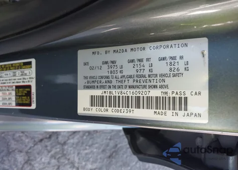 2012 Mazda Mazda3 I Touring from USA, damaged, VIN JM1BL1V84C1609207
